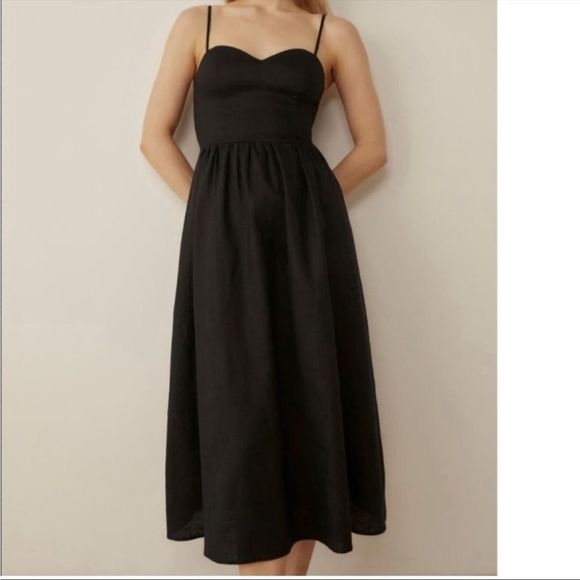 Reformation Zander Linen Dress Black - Picture 2 of 7